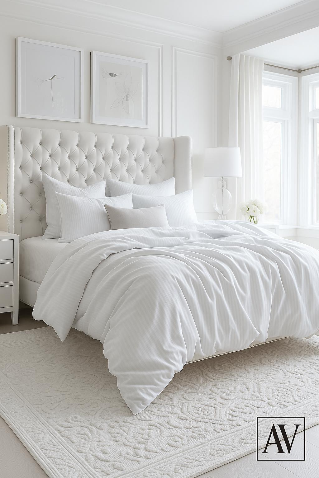 White Satin Stripe Pattern 4 Piece Cotton Sateen Bedding Set