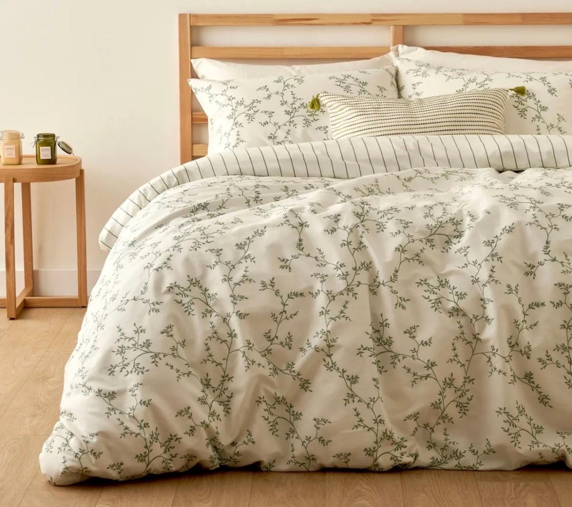 Green Botanical Vine Floral Pattern 3 Piece Duvet Cover Set