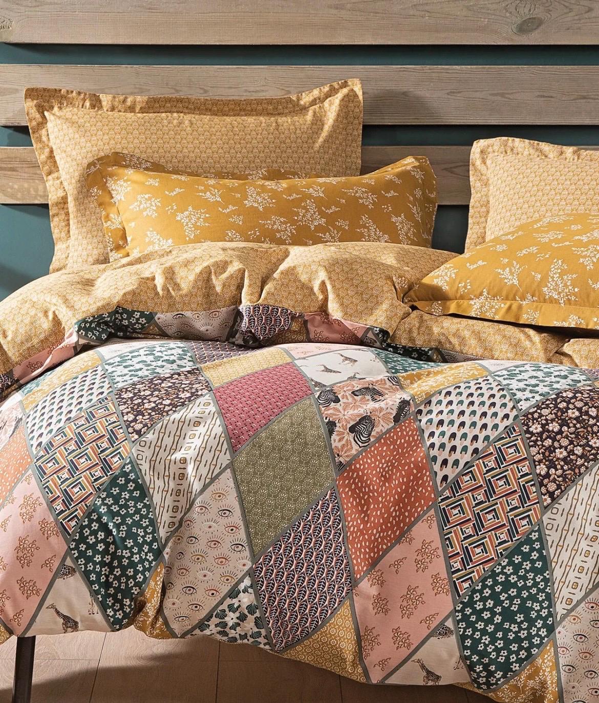 Multicolor Patchwork Geometric Floral Pattern 4 Piece Cotton Bedding Set