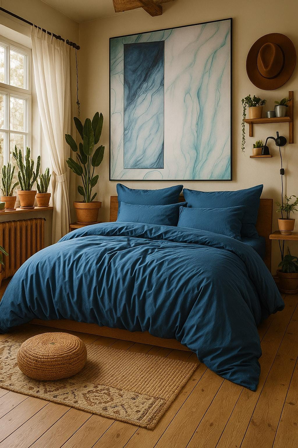 Solid Blue Plain Cotton Sateen 3 Piece Bedding Set