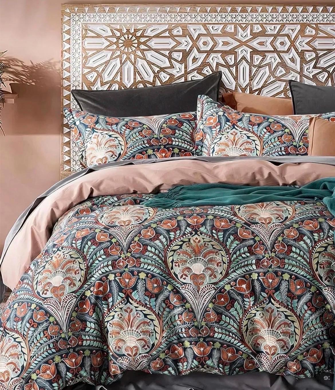 Bohemian Geometric Medallion Pattern 4 Piece Cotton Bedding Set