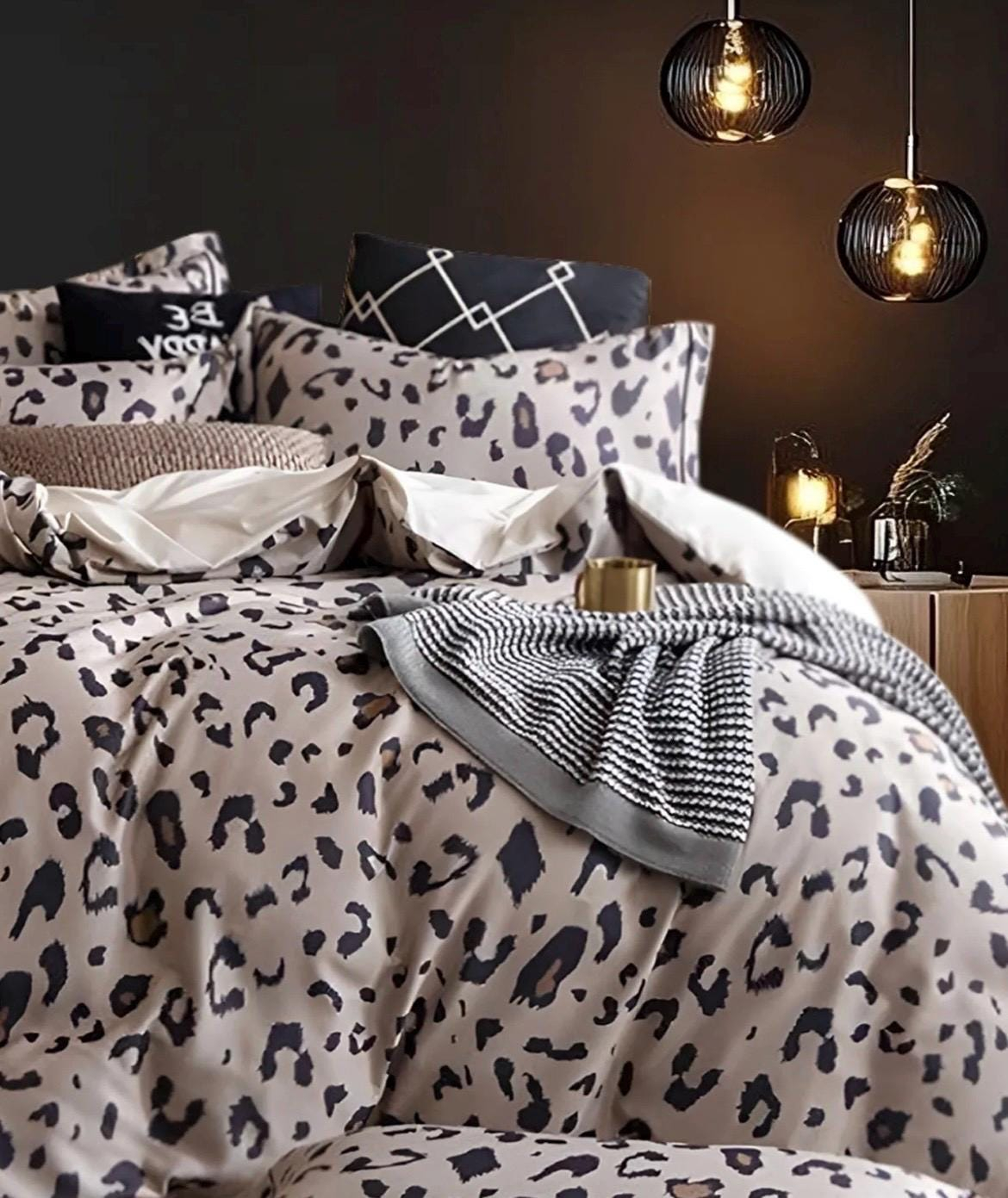 Brown Leopard Print Pattern 4 Piece Cotton Bedding Set