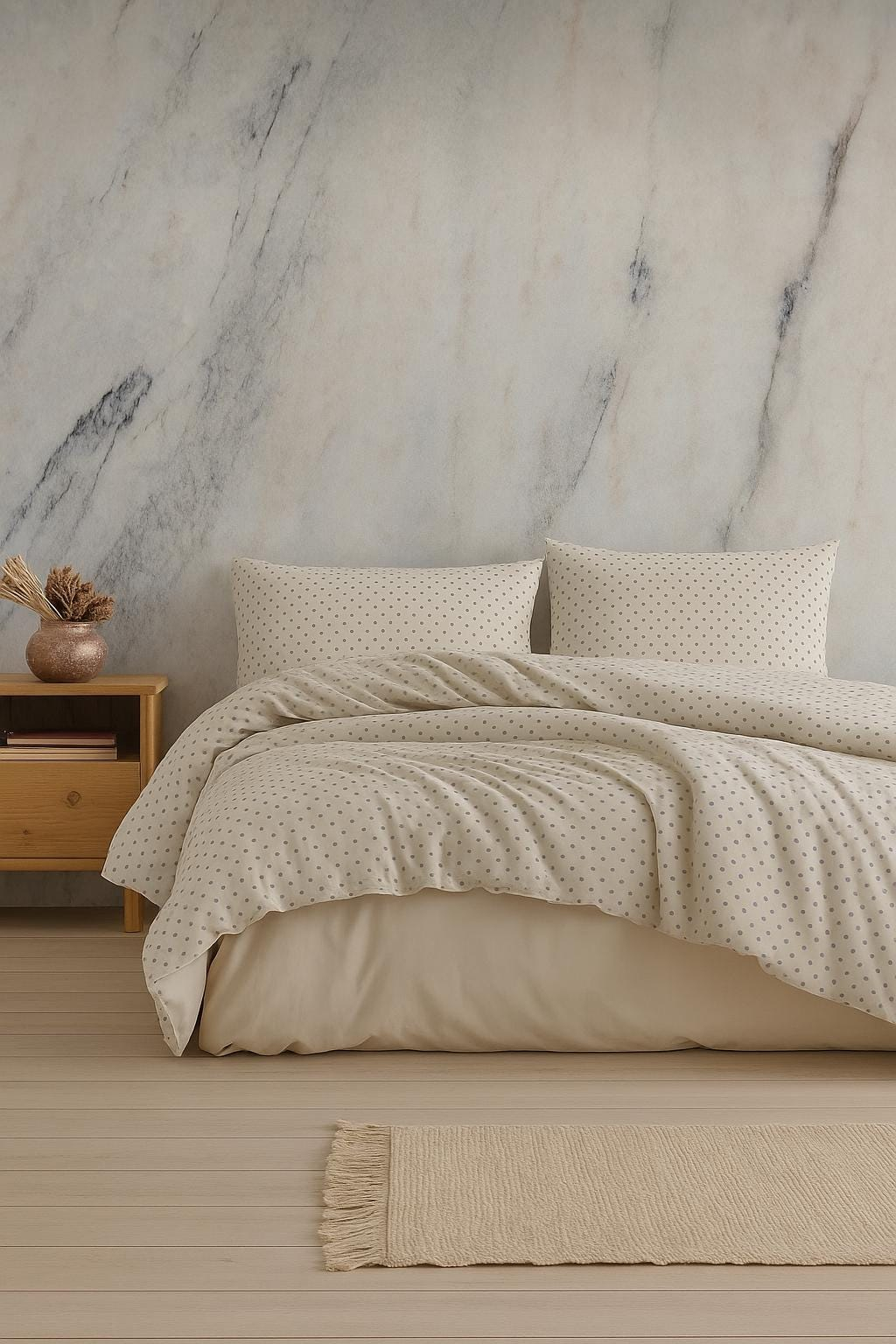 Beige Minimalist Polka Dot Pattern Cotton Duvet Cover Set