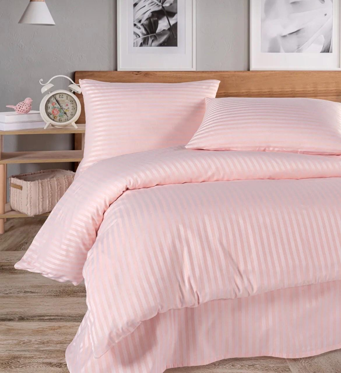Luxury Pink Stripe Pattern 4 Piece Cotton Bedding Set