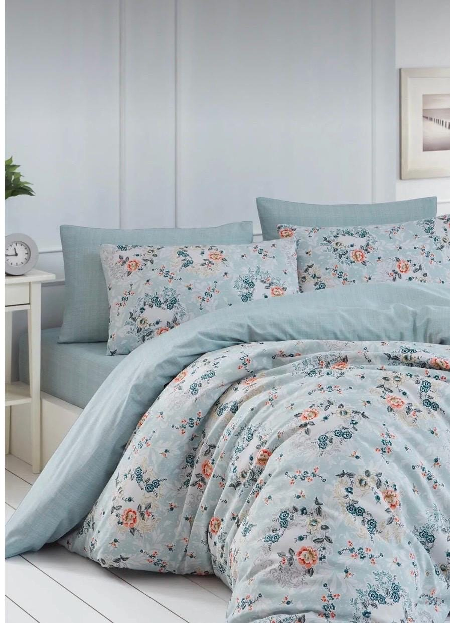 Green Vintage Floral Pattern 4 Piece Bedding Set