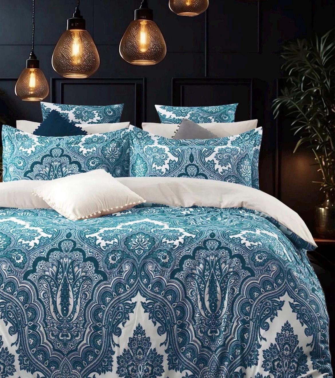 Blue floral pattern four-piece pure cotton bedding set